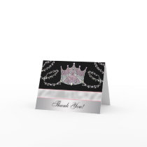 Pink Black Tiara Princess Thank You Cards