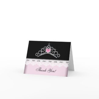 Pink Black Tiara Princess Thank You Cards card