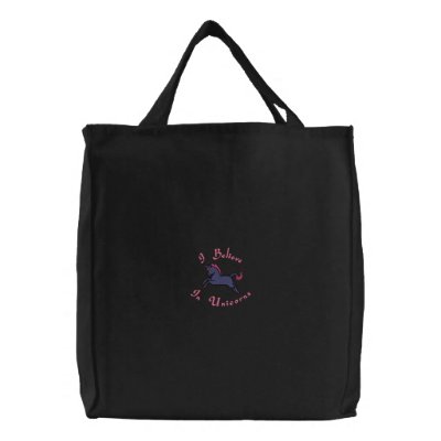 Pink & Black Unicorn Tote Embroidered Bags by Customizables