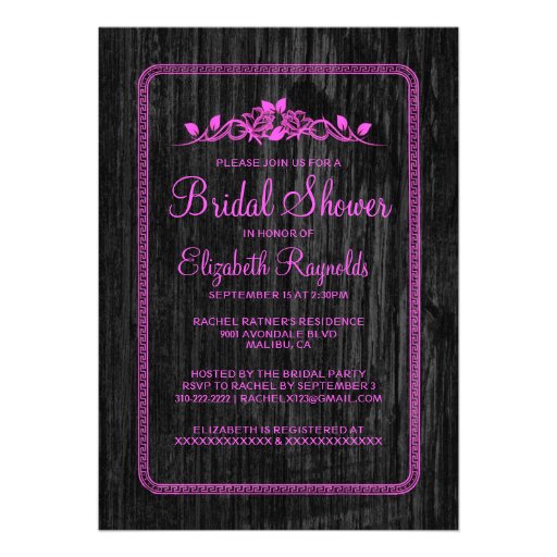 Pink Black Vintage Barn Wood Bridal Shower Invites