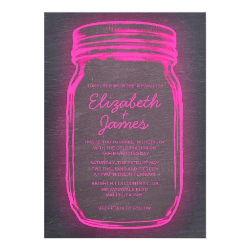 Pink & Black Vintage Mason Jar Wedding Invitations
