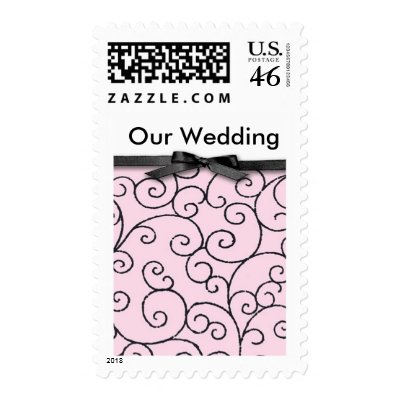 Pink &amp; Black Wedding cards Postage Stamps