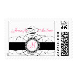 Pink Black Wedding Postage with Fleur de Lis