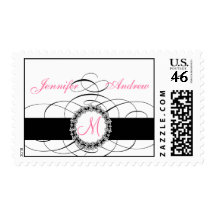 Pink Black Wedding Postage with Fleur de Lis