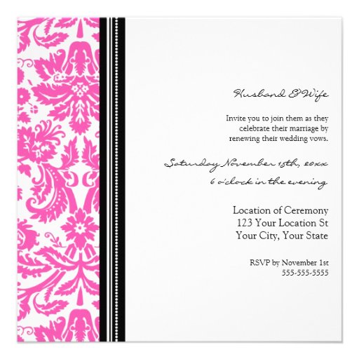 Pink Black Wedding Vow Renewal Invitation