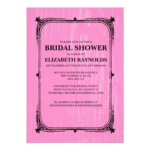 Pink Black Western Barn Wood Bridal Shower Invites