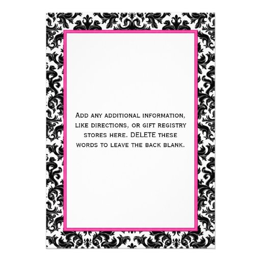Pink Black White Damask Bridal Shower Invite