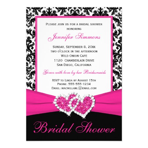Pink Black White Damask Bridal Shower Invite