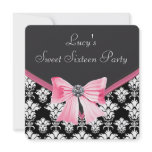 Pink Black White Damask Sweet 16 Party invitations