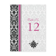 Pink, Black, White Damask Table Number Card postcard
