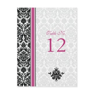 Pink, Black, White Damask Table Number Card postcard