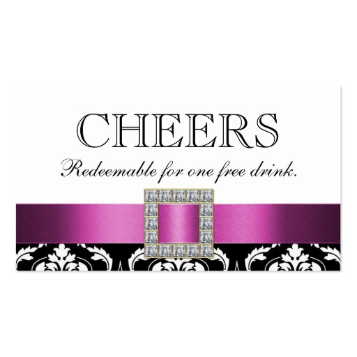 Pink Black White Damask Wedding Bar Drink Voucher Business Card