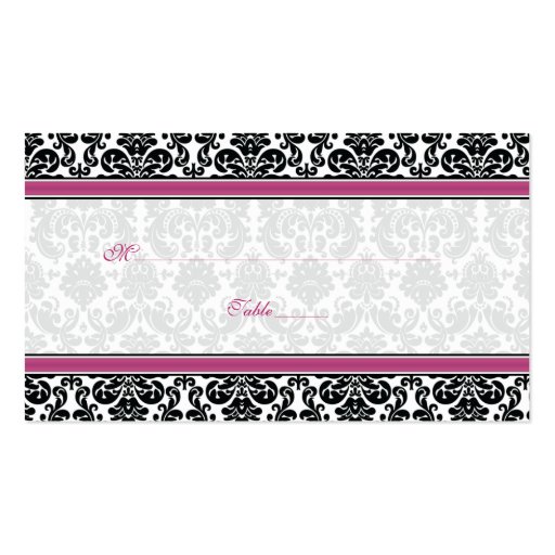 Pink, Black, White Damask Wedding Place Cards Business Cards (front side)