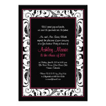 Pink, Black, White Floral Graduation Invitation