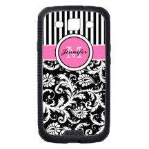 Pink Black White Floral Stripes Galaxy S III case Galaxy SIII Cases