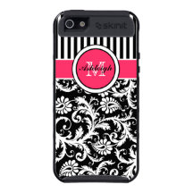 Pink Black White Floral Stripes iPhone 5 Case