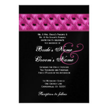 Pink Black White Peacock Wedding Metallic Personalized Invitations