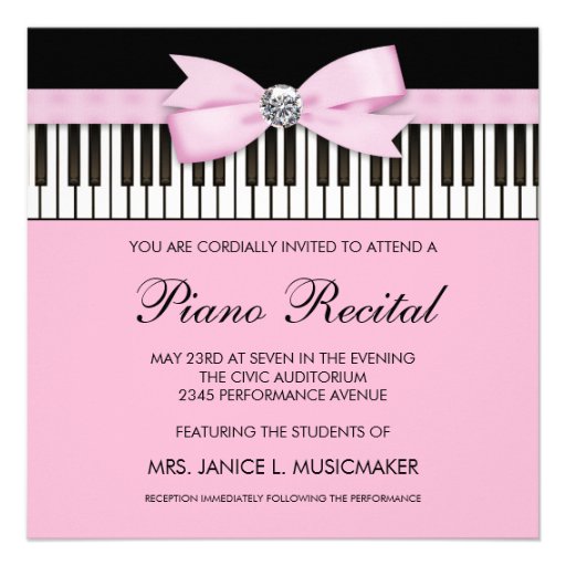 Pink Black & White Piano Keys Recital Invitation