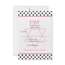 Pink Black White Polka Dot Bat Mitzvah Reply Card Custom Announcement