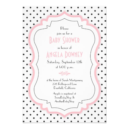 Pink Black White Polka Dots Baby Shower Invitation