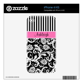 Pink Black White Stripe Damask iPhone4/4s Iphone 4s Skins