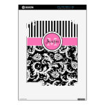 Pink Black White Striped Damask iPad 2 Skin