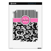 Pink Black White Striped Damask iPad 2 Skin