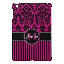 Pink, Black, White Striped Damask iPad Mini Case