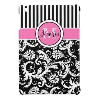 Pink, Black, White Striped Damask iPad Mini Case