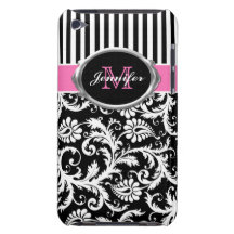 Pink, Black, White Striped Damask iPod Touch Case
