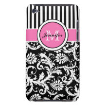 Pink, Black, White Striped Damask iPod Touch Case