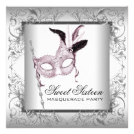Pink Black White Sweet 16 Masquerade Party Personalized Announcements