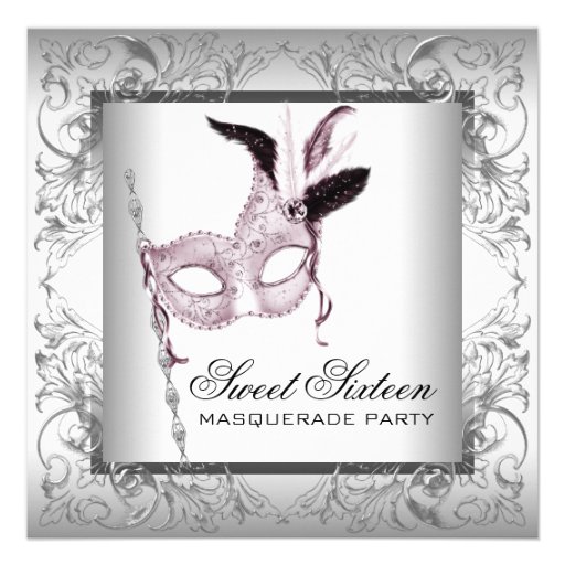 Pink Black White Sweet 16 Masquerade Party Personalized Announcements (front side)