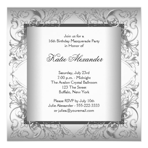 Pink Black White Sweet 16 Masquerade Party Personalized Announcements