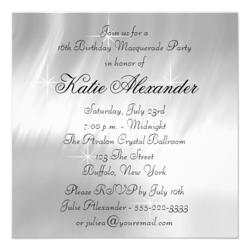 Pink Black White Sweet 16 Masquerade Party Announcements