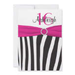 Pink, Black, White Zebra 16th Birthday Invitation