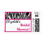 Pink Black White Zebra Bridal Shower Custom Name Postage Stamps