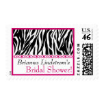 Pink Black White Zebra Bridal Shower Custom Name Postage Stamp