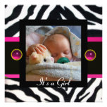 PINK BLACK WHITE ZEBRA FUR Monogram Photo Template Personalized Invitation