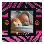 PINK BLACK WHITE ZEBRA FUR Monogram Photo Template Custom Invitations