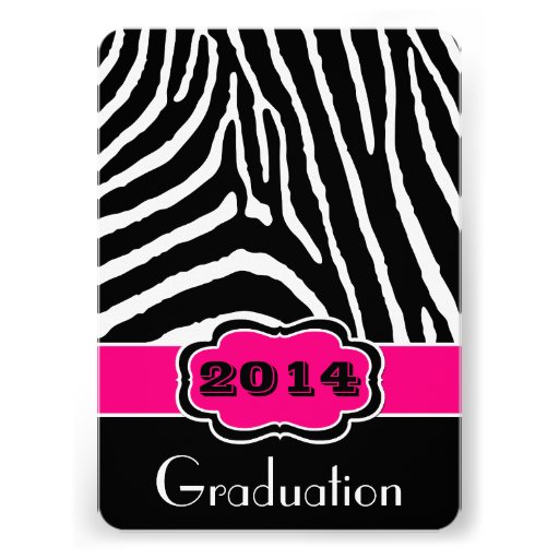 Pink, Black, White Zebra Print Graduation Invite