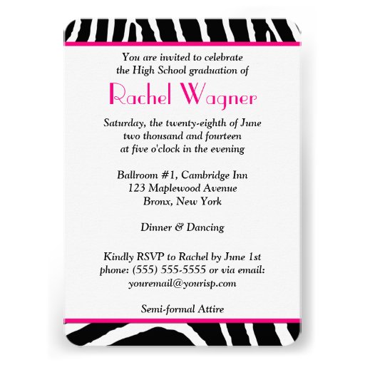 Pink, Black, White Zebra Print Graduation Invite