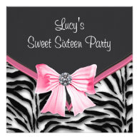 Pink Black White Zebra Sweet 16 Party Invite
