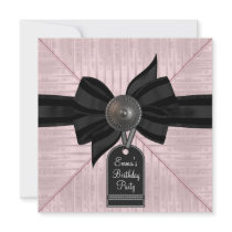 Pink Black Womans Birthday Party Custom Announcement