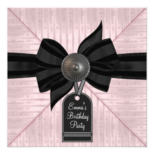Pink Black Womans Birthday Party Custom Announcement