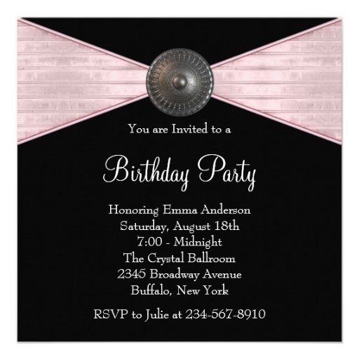 Pink Black Womans Birthday Party Custom Announcement