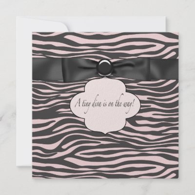 Pink Black Zebra Baby Girl Shower Personalized Announcements