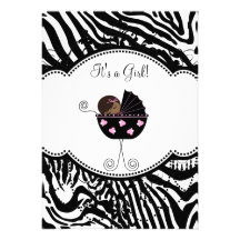 Pink Black Zebra Baby Girl Shower Invitations