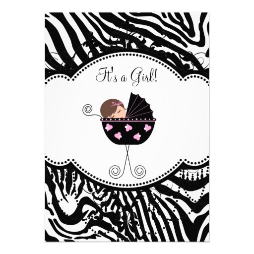 Pink Black Zebra Baby Girl Shower Invitations