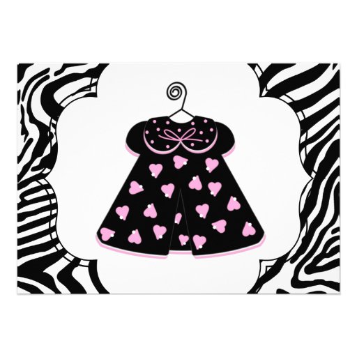 Pink Black Zebra Baby Girl Shower Invitations
